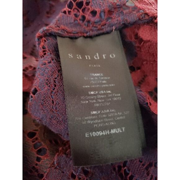 Sandro Paris Womens Long Sleeve Lace Crew Neck Crop Top Blouse Sz XS (f - Picture 7 of 7